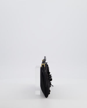 Miu Miu Black Silk Beaded Embroidered Shoulder Bag with Gold Hardware
