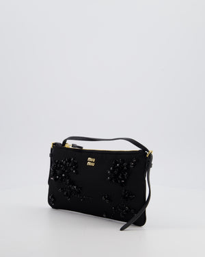 Miu Miu Black Silk Beaded Embroidered Shoulder Bag with Gold Hardware