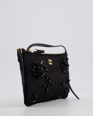 Miu Miu Black Silk Beaded Embroidered Shoulder Bag with Gold Hardware