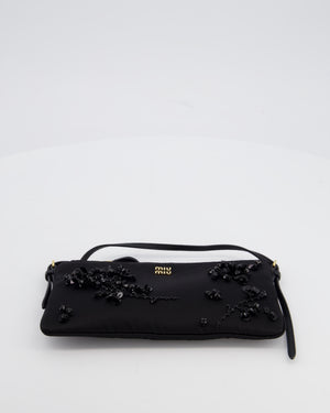 Miu Miu Black Silk Beaded Embroidered Shoulder Bag with Gold Hardware