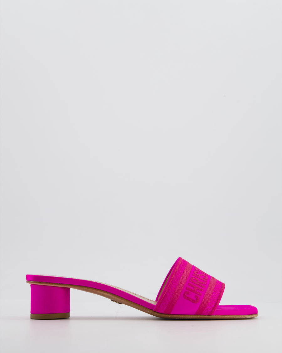 Christian Dior Pink Satin Dioriviera Embroidered Dway Slide Sandal Heels Size EU 38.5