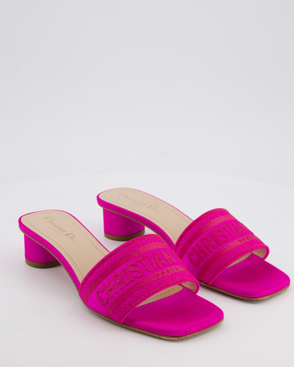 Christian Dior Pink Satin Dioriviera Embroidered Dway Slide Sandal Heels Size EU 38.5