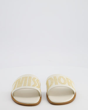 Christian Dior Cream and Brown Embellished Dway Slide Sandals Size EU 38