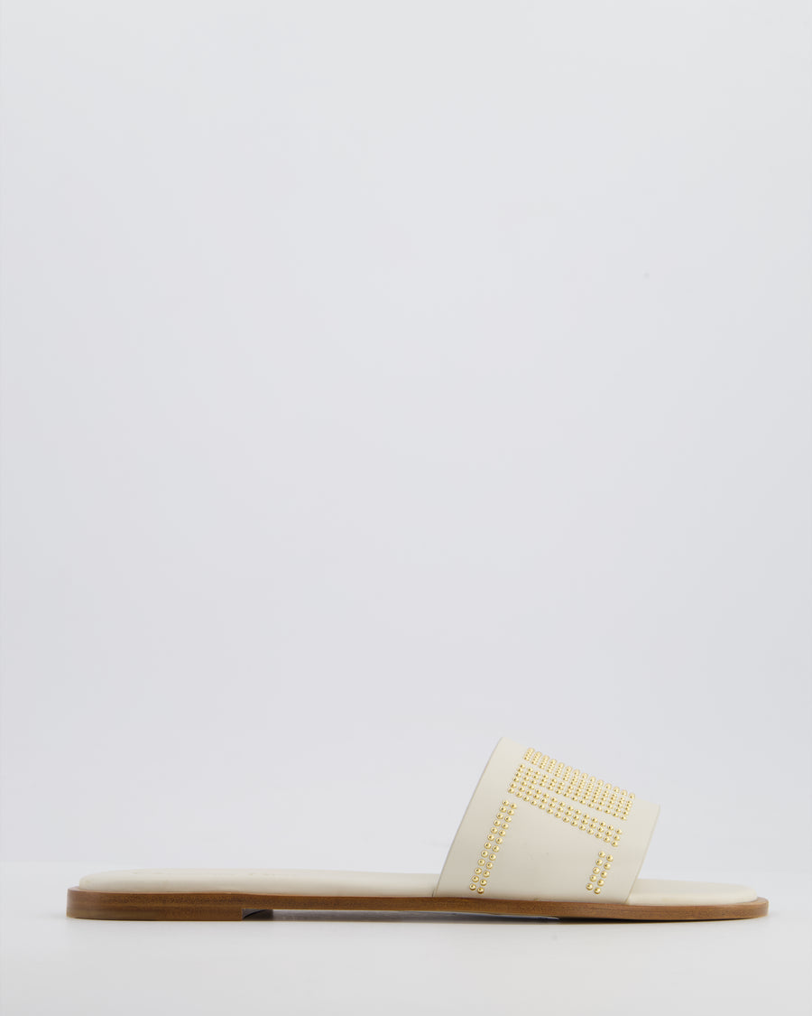 Christian Dior Cream and Brown Embellished Dway Slide Sandals Size EU 38
