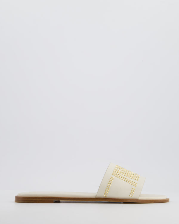 Christian Dior Cream and Brown Embellished Dway Slide Sandals Size EU 38