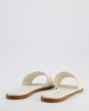 Christian Dior Cream and Brown Embellished Dway Slide Sandals Size EU 38