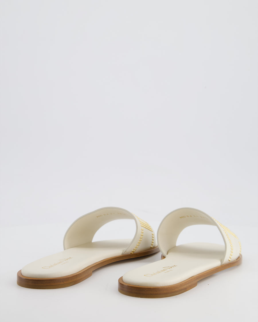 Christian Dior Cream and Brown Embellished Dway Slide Sandals Size EU 38