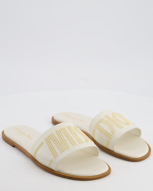 Christian Dior Cream and Brown Embellished Dway Slide Sandals Size EU 38
