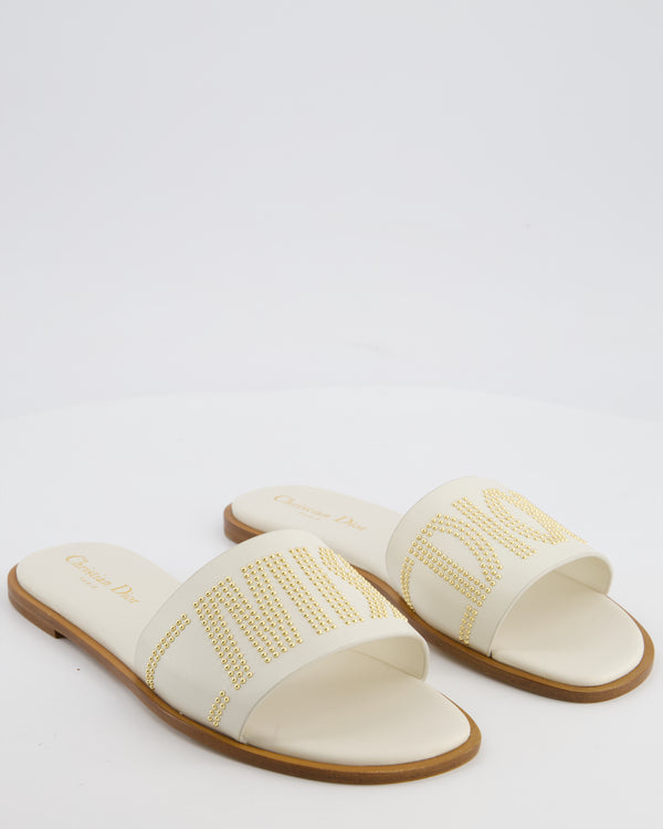 Christian Dior Cream and Brown Embellished Dway Slide Sandals Size EU 38