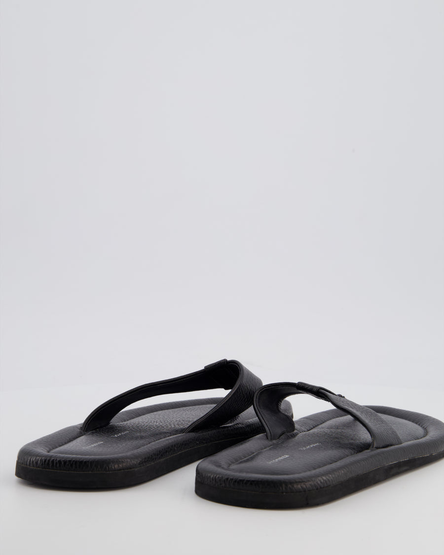 Proenza Schouler Black Cooper Leather Flip Flops Size EU 40
