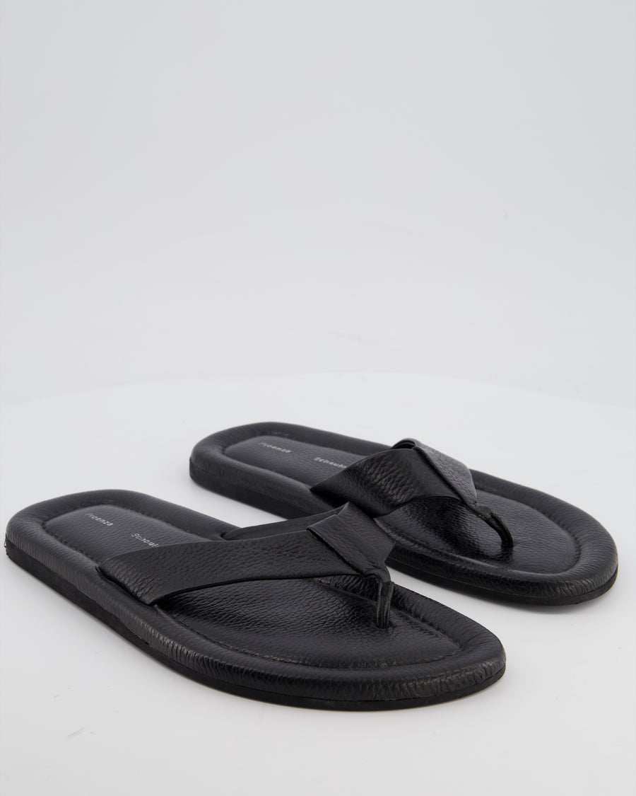 Proenza Schouler Black Cooper Leather Flip Flops Size EU 40