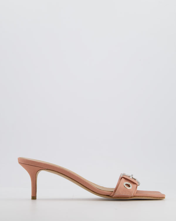 Aeyde Pink Satin Ilvy Eyelet Buckle Grosgrain Mules Size EU 40