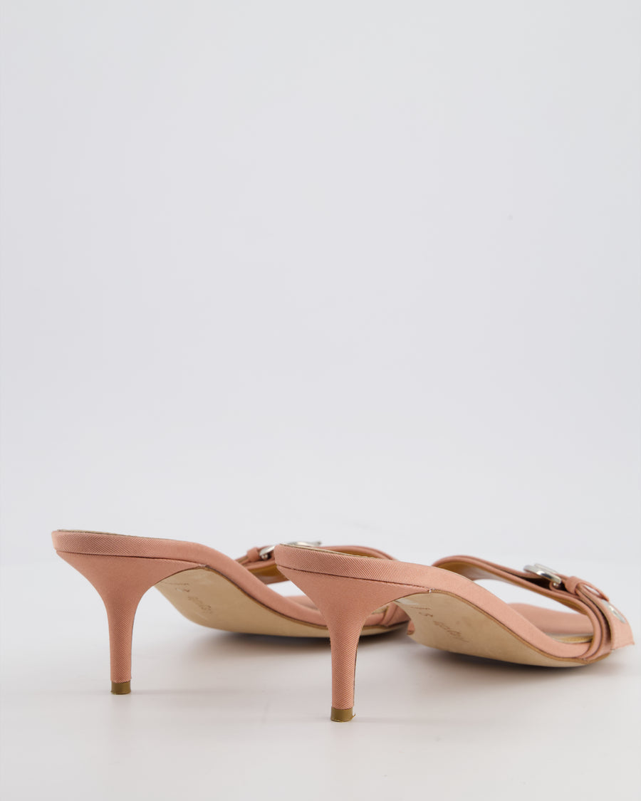 Aeyde Pink Satin Ilvy Eyelet Buckle Grosgrain Mules Size EU 40