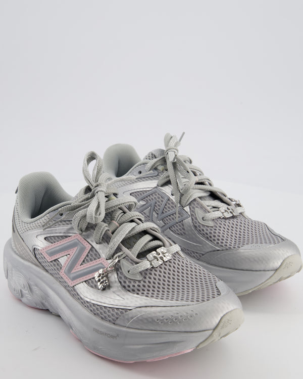 Ganni x New Balance Silver, Grey, and Pink Fresh Foam Trainers with Silver Charms Size EU 40