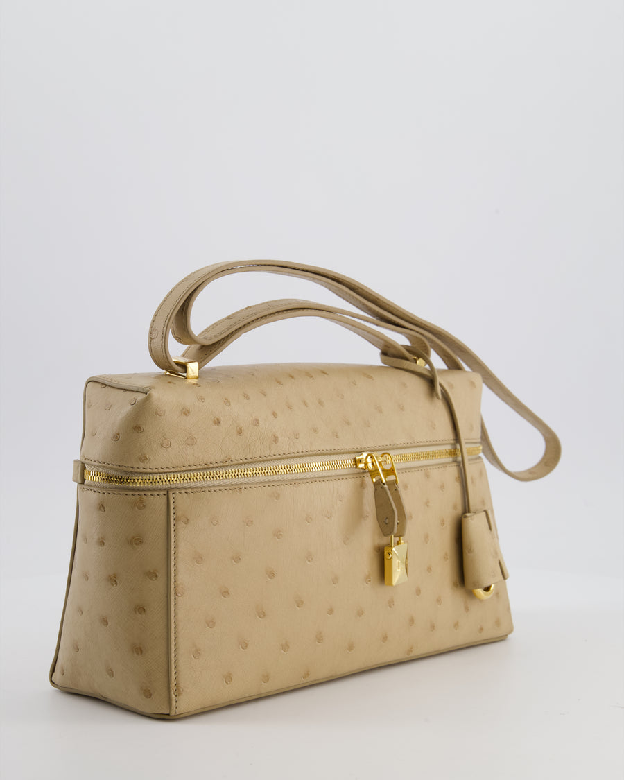 Loro Piana Extra Pocket L27 Bag in Beige Ostrich Leather with Gold Hardware RRP £5,950