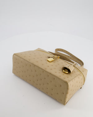 Loro Piana Extra Pocket L27 Bag in Beige Ostrich Leather with Gold Hardware RRP £5,950