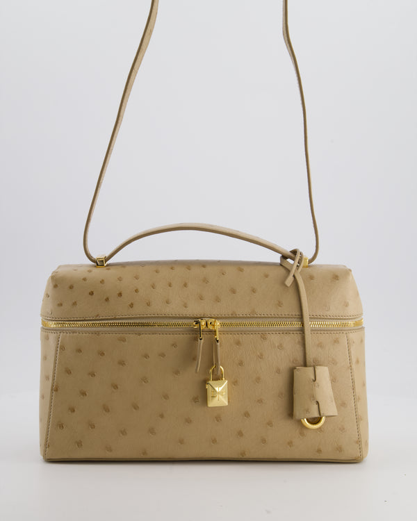 Loro Piana Extra Pocket L27 Bag in Beige Ostrich Leather with Gold Hardware RRP £5,950