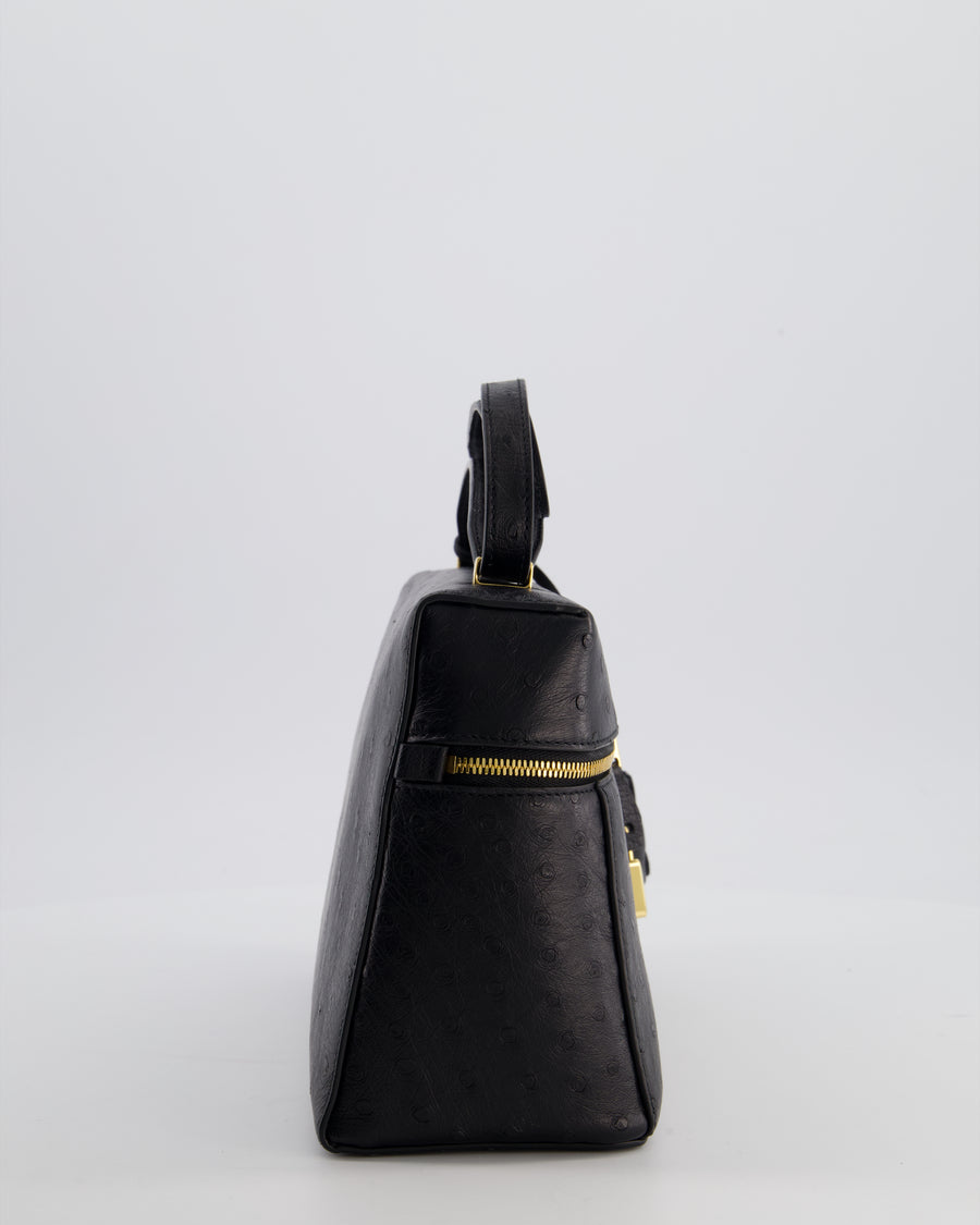 *HOT* Loro Piana Extra Pocket L27 Bag in Black Ostrich Leather with Gold Hardware RRP £5,950