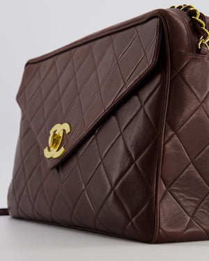 Chanel Chocolate Brown Vintage XL Envelope Shoulder Bag in Lambskin with 24K Gold Hardware