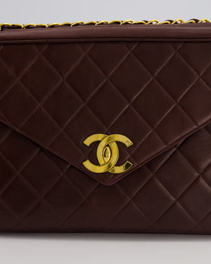 Chanel Chocolate Brown Vintage XL Envelope Shoulder Bag in Lambskin with 24K Gold Hardware