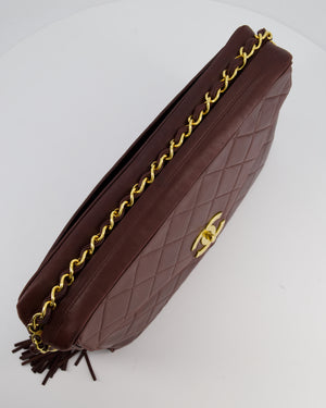 Chanel Chocolate Brown Vintage XL Envelope Shoulder Bag in Lambskin with 24K Gold Hardware