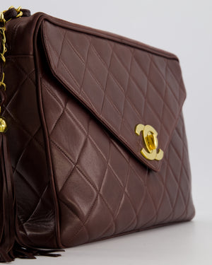Chanel Chocolate Brown Vintage XL Envelope Shoulder Bag in Lambskin with 24K Gold Hardware