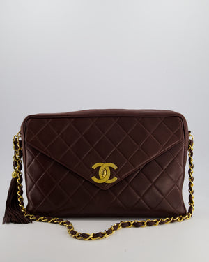 Chanel Chocolate Brown Vintage XL Envelope Shoulder Bag in Lambskin with 24K Gold Hardware