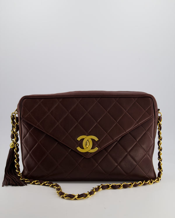 Chanel Chocolate Brown Vintage XL Envelope Shoulder Bag in Lambskin with 24K Gold Hardware