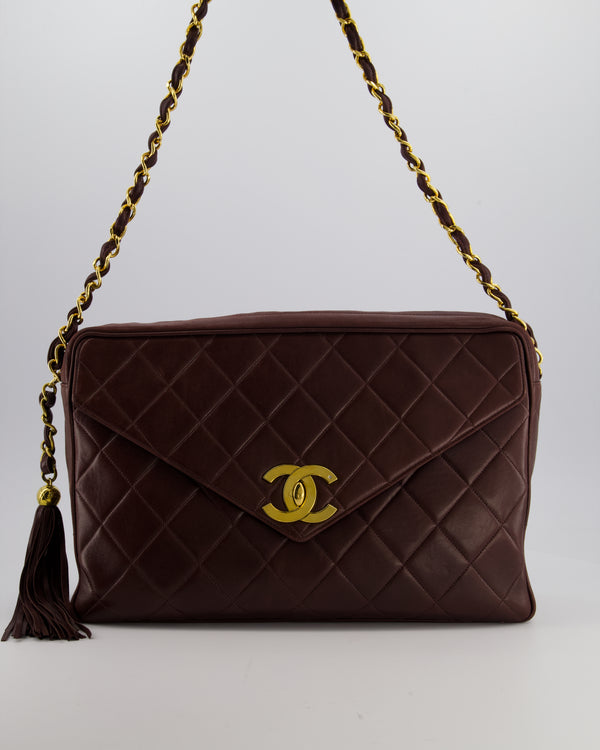 Chanel Chocolate Brown Vintage XL Envelope Shoulder Bag in Lambskin with 24K Gold Hardware