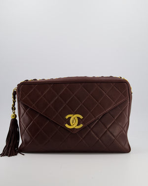 Chanel Chocolate Brown Vintage XL Envelope Shoulder Bag in Lambskin with 24K Gold Hardware