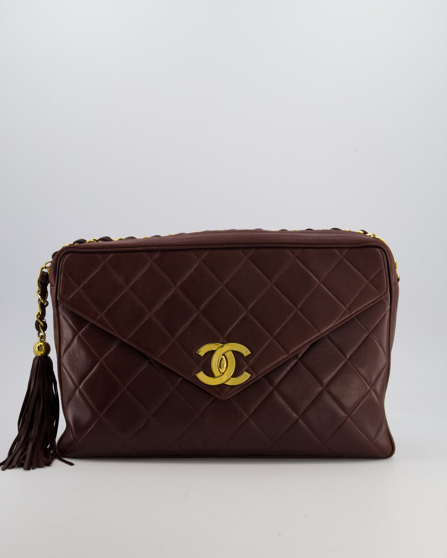 Chanel Chocolate Brown Vintage XL Envelope Shoulder Bag in Lambskin with 24K Gold Hardware