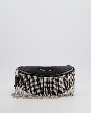 Miu Miu Black Leather Bum Bag with Crystal Tassels and Logo Details