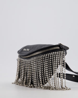 Miu Miu Black Leather Bum Bag with Crystal Tassels and Logo Details