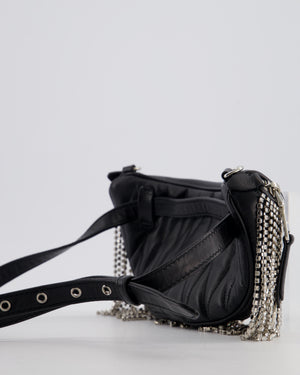 Miu Miu Black Leather Bum Bag with Crystal Tassels and Logo Details