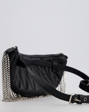 Miu Miu Black Leather Bum Bag with Crystal Tassels and Logo Details