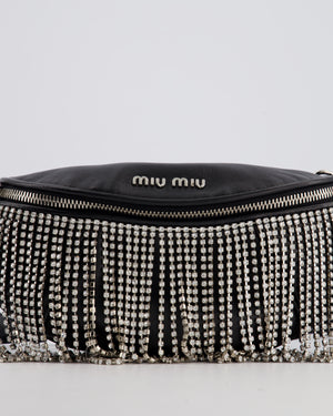 Miu Miu Black Leather Bum Bag with Crystal Tassels and Logo Details