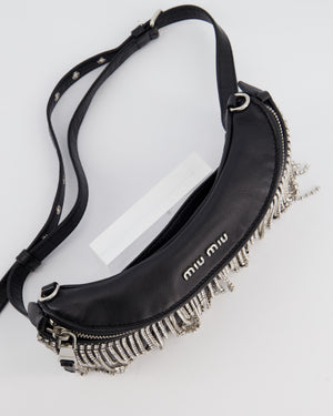 Miu Miu Black Leather Bum Bag with Crystal Tassels and Logo Details