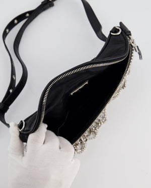 Miu Miu Black Leather Bum Bag with Crystal Tassels and Logo Details