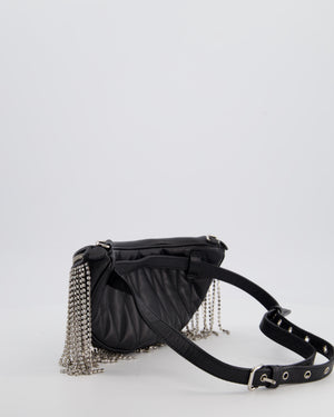Miu Miu Black Leather Bum Bag with Crystal Tassels and Logo Details