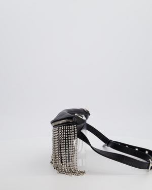 Miu Miu Black Leather Bum Bag with Crystal Tassels and Logo Details