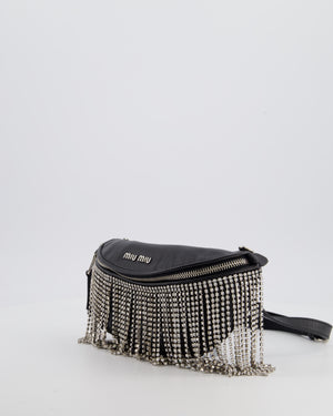 Miu Miu Black Leather Bum Bag with Crystal Tassels and Logo Details