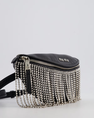 Miu Miu Black Leather Bum Bag with Crystal Tassels and Logo Details