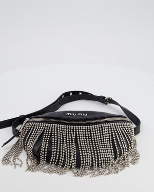 Miu Miu Black Leather Bum Bag with Crystal Tassels and Logo Details