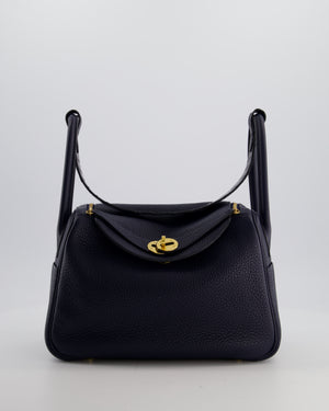 Hermès Lindy 26 Touch Bag in Bleu Nuit and Blue Marine Clemence Leather with Crocodile Niloticus Handle and Gold Hardware