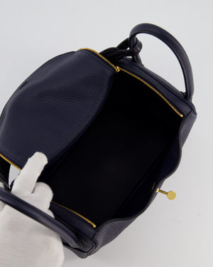 Hermès Lindy 26 Touch Bag in Bleu Nuit and Blue Marine Clemence Leather with Crocodile Niloticus Handle and Gold Hardware