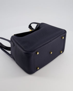 Hermès Lindy 26 Touch Bag in Bleu Nuit and Blue Marine Clemence Leather with Crocodile Niloticus Handle and Gold Hardware