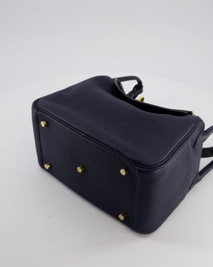Hermès Lindy 26 Touch Bag in Bleu Nuit and Blue Marine Clemence Leather with Crocodile Niloticus Handle and Gold Hardware