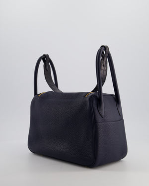 Hermès Lindy 26 Touch Bag in Bleu Nuit and Blue Marine Clemence Leather with Crocodile Niloticus Handle and Gold Hardware
