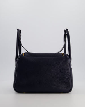 Hermès Lindy 26 Touch Bag in Bleu Nuit and Blue Marine Clemence Leather with Crocodile Niloticus Handle and Gold Hardware