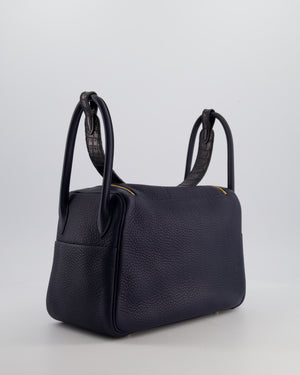 Hermès Lindy 26 Touch Bag in Bleu Nuit and Blue Marine Clemence Leather with Crocodile Niloticus Handle and Gold Hardware